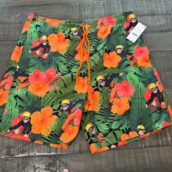 Naruto Swim Trunks Shorts 7" Elastic Waist Size Large Orange Green NWT A… - Picture 1 of 6